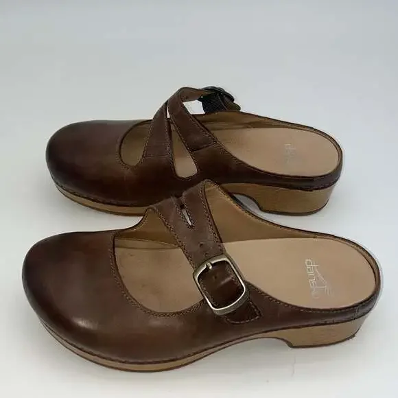Dansko Martina Brown Leather Mary Jane Clogs size 38 EU 7.5 US professional shoe - Picture 2 of 7